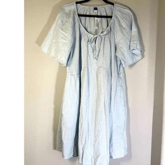 Old Navy Dresses & Skirts - NWT Light Blue Large Crinkle Gauze Mini Swing Dress Cottagecore Coastal Grandma